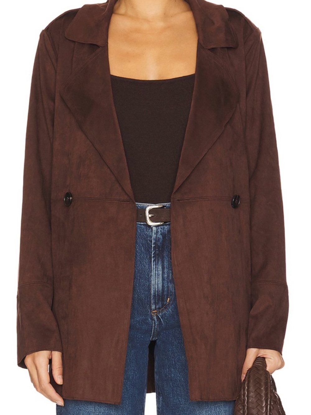 Oversized Lovers + Friends Espresso Brown Suede-Look Blazer Anthropologie